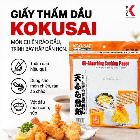  Giấy Thấm Dầu Kokusai 24.5 x 24 cm, 20 Tờ – Hút Bớt Dầu Mỡ Sau Chế Biến 