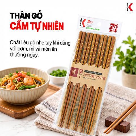  Đũa Gỗ Kokusai 20 cm – Tiện Dùng Trong Bữa Ăn 