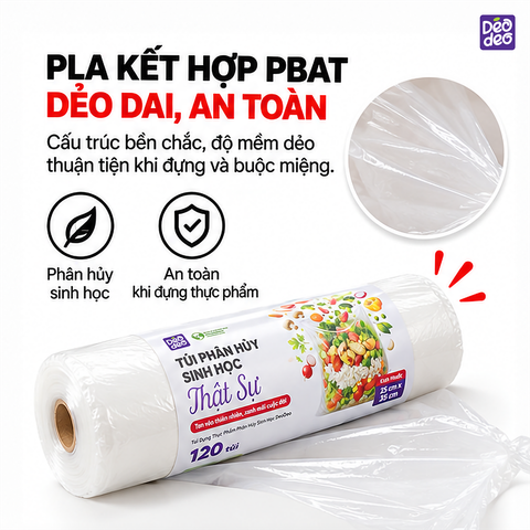  Túi Đựng Thực Phẩm Deodeo 25 x 35 cm, 500 g – PLA Và PBAT Tiện Đóng Gói 