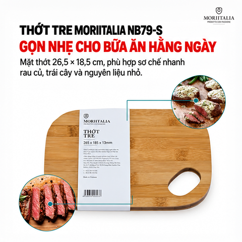  Thớt Tre Moriitalia NB79-S 26.5 x 18.5 x 1.3 cm – Kháng Khuẩn, Gọn Nhẹ 