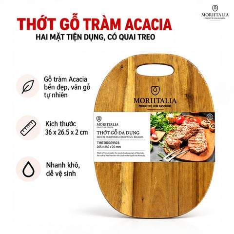  Thớt Gỗ Đa Dụng Moriitalia 360 x 265 x 20 mm – Bề Mặt Chắc Chắn 