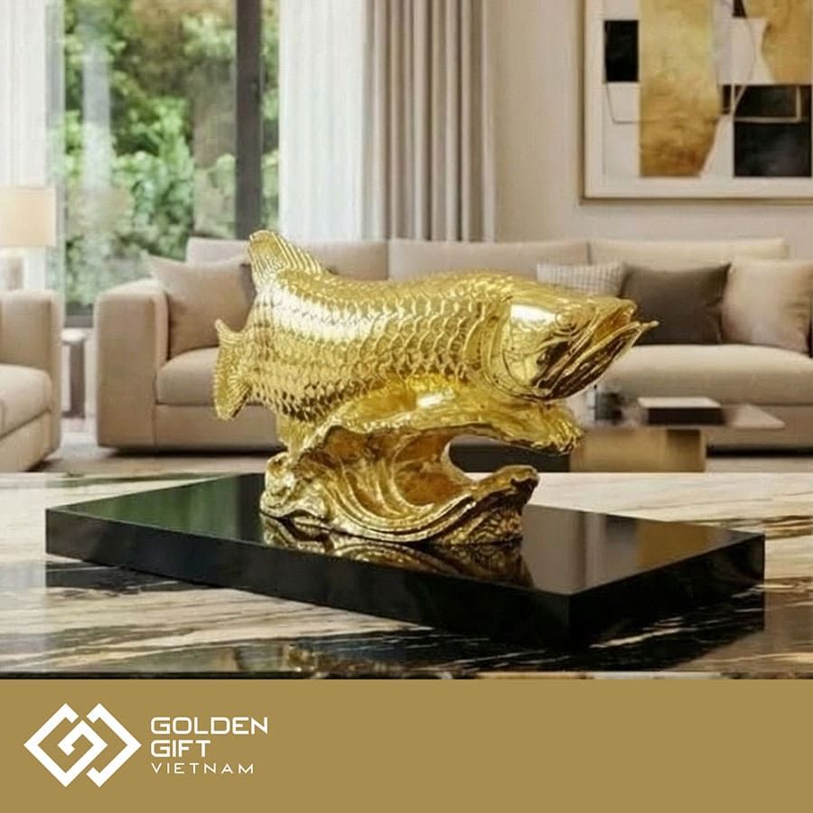 Tượng Cá Rồng Phong Thuỷ mạ vàng