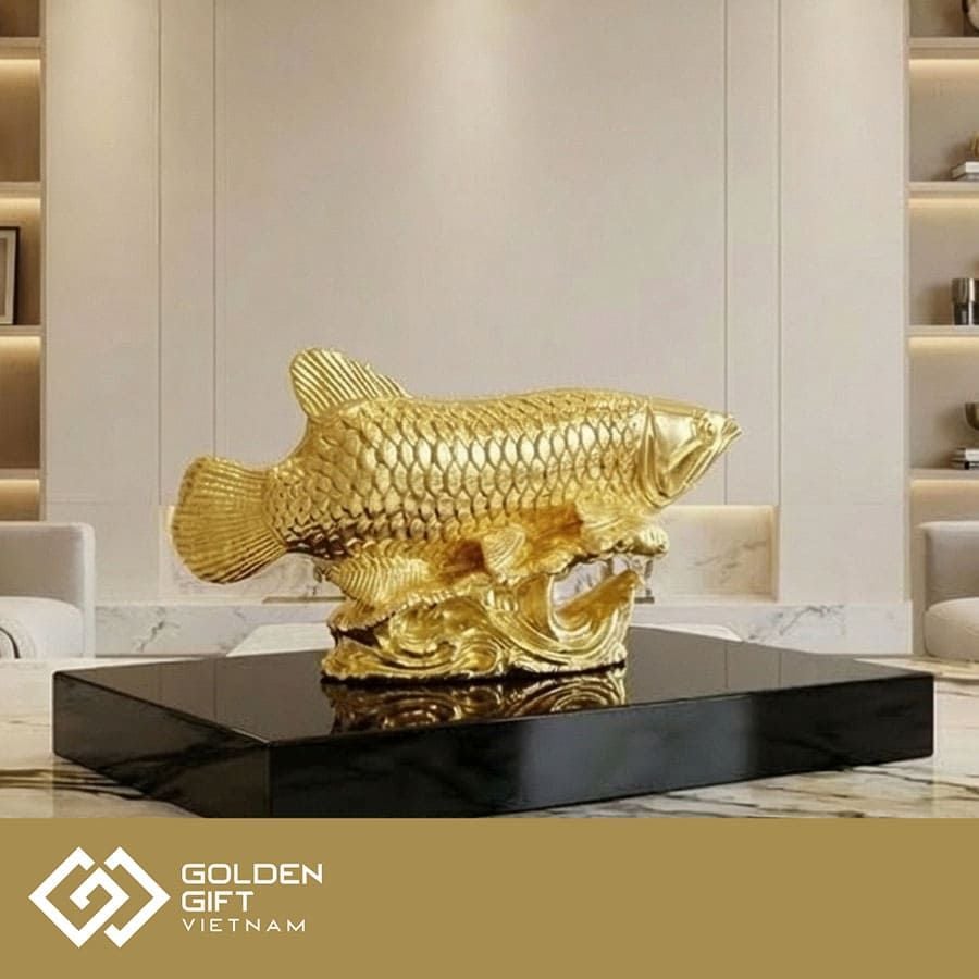 Tượng Cá Rồng Phong Thuỷ mạ vàng