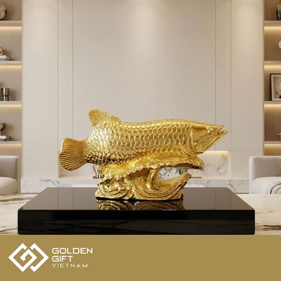 Tượng Cá Rồng Phong Thuỷ mạ vàng