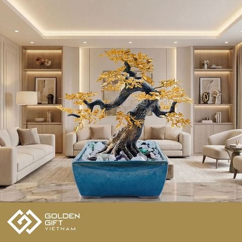 Chậu mai vàng Ngũ phúc mạ vàng