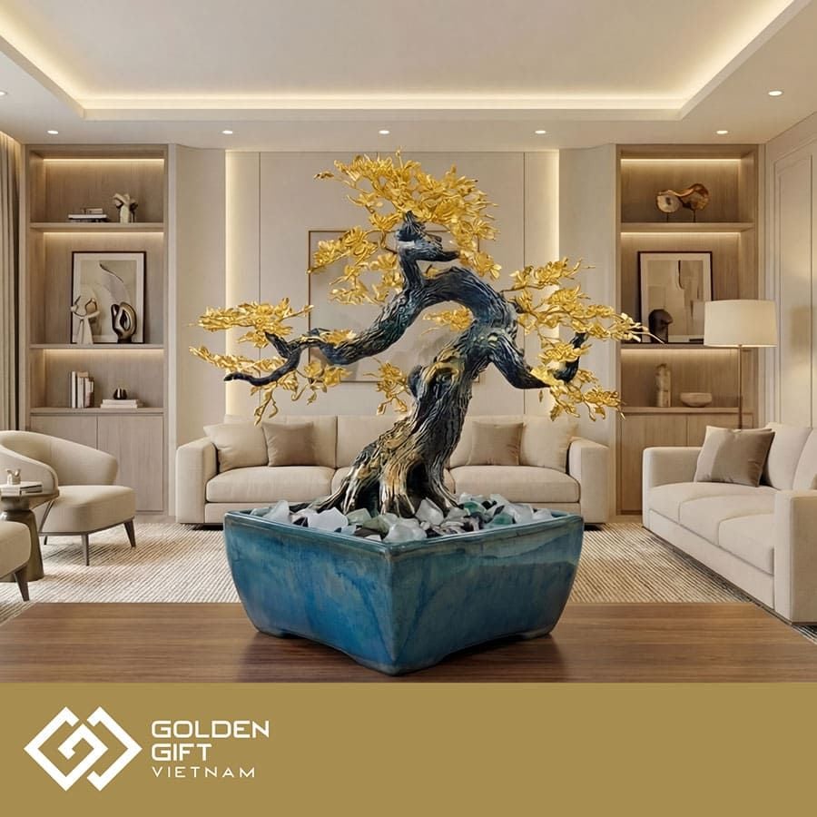 Chậu mai vàng Ngũ phúc mạ vàng