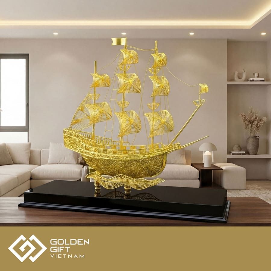 Mô hình Thuyền buồm mạ vàng 24K