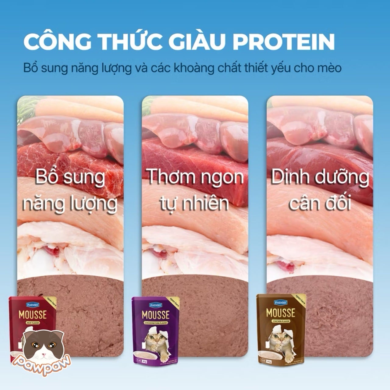  Thức ăn hỗn hợp hoàn chỉnh pate dạng mousse cho mèo từ 3 tháng tuổi FAENBEI 85g 