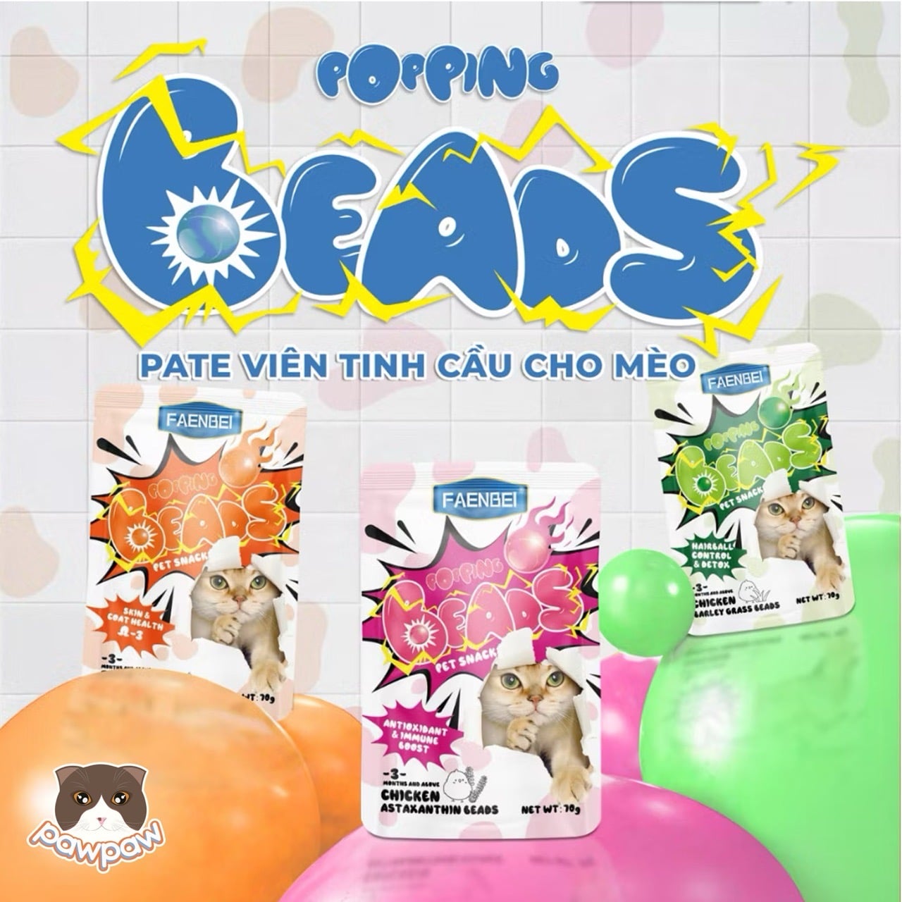 Thức ăn hỗn hợp hoàn chỉnh pate dạng hạt nổ cho mèo từ 3 tháng tuổi FAENBEI 70g 