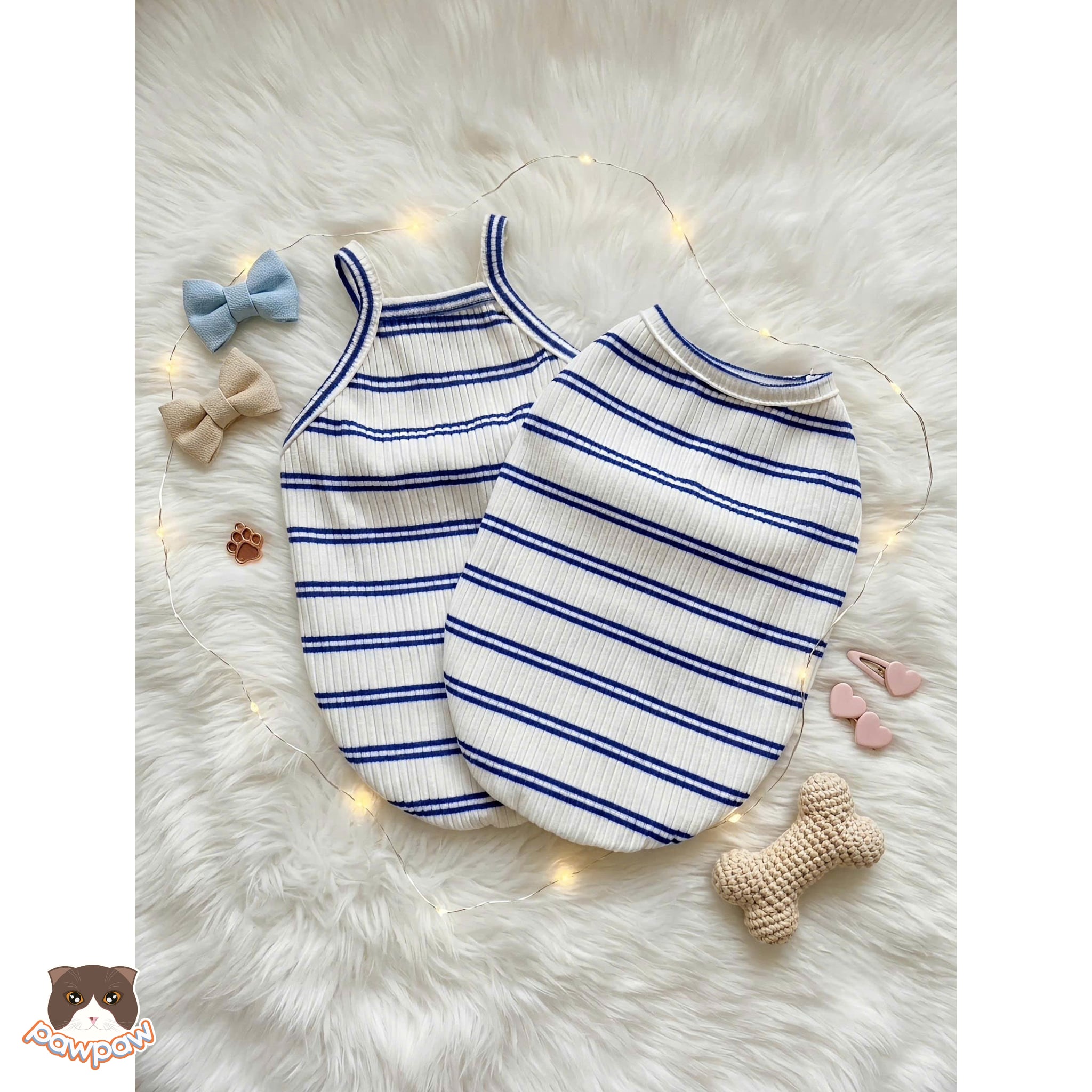  Áo sát nách / áo dây trắng sọc xanh 