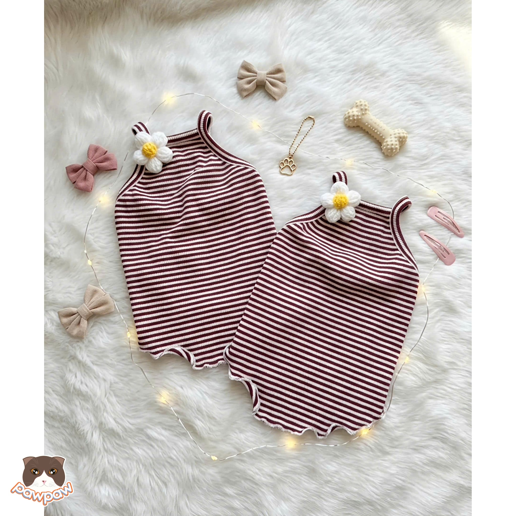  Áo 2 dây sọc đính hoa 