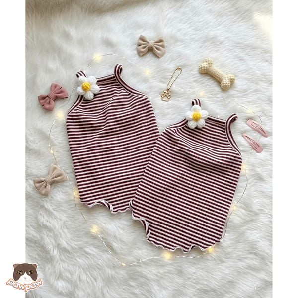  Áo 2 dây sọc đính hoa 
