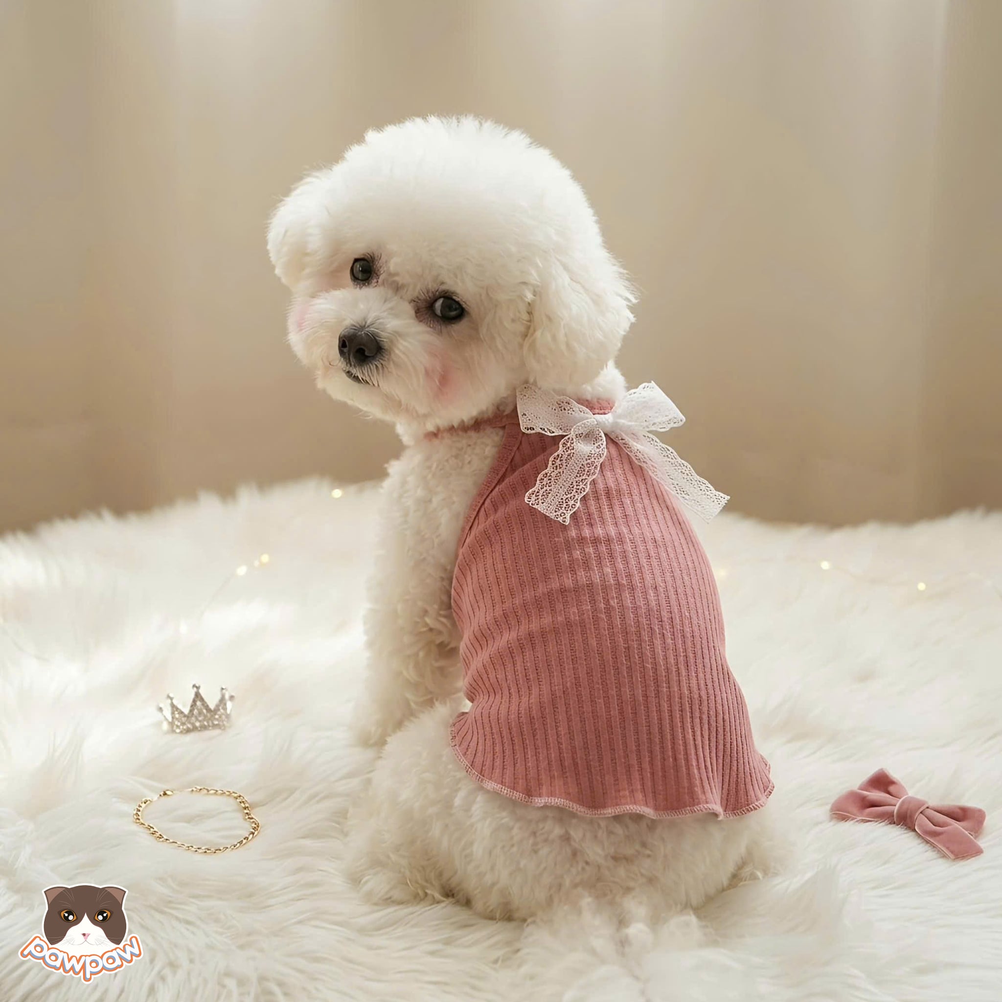  Áo 2 dây xanh / hồng nơ trắng 