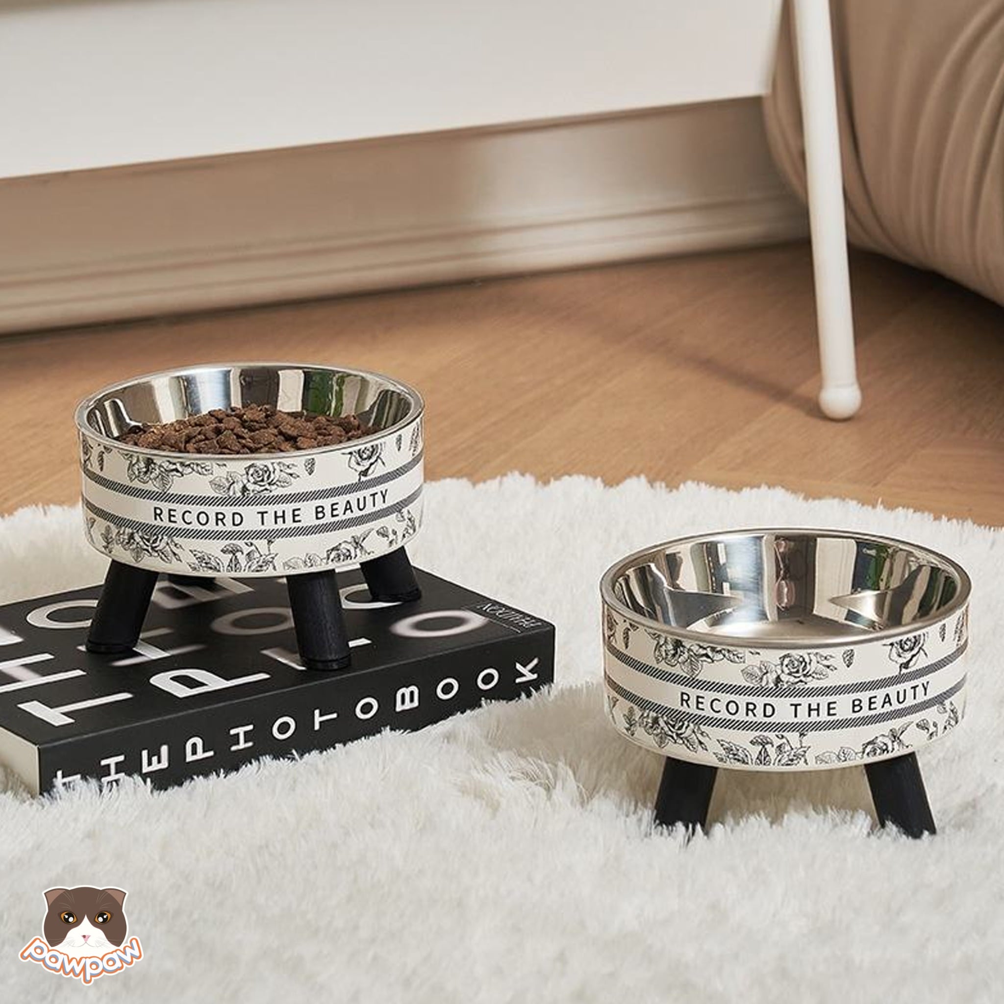  Bát ăn chống gù họa tiết trắng đen cho chó mèo 