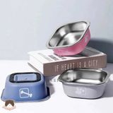  Bát đơn inox vuông chống trượt cho chó mèo 