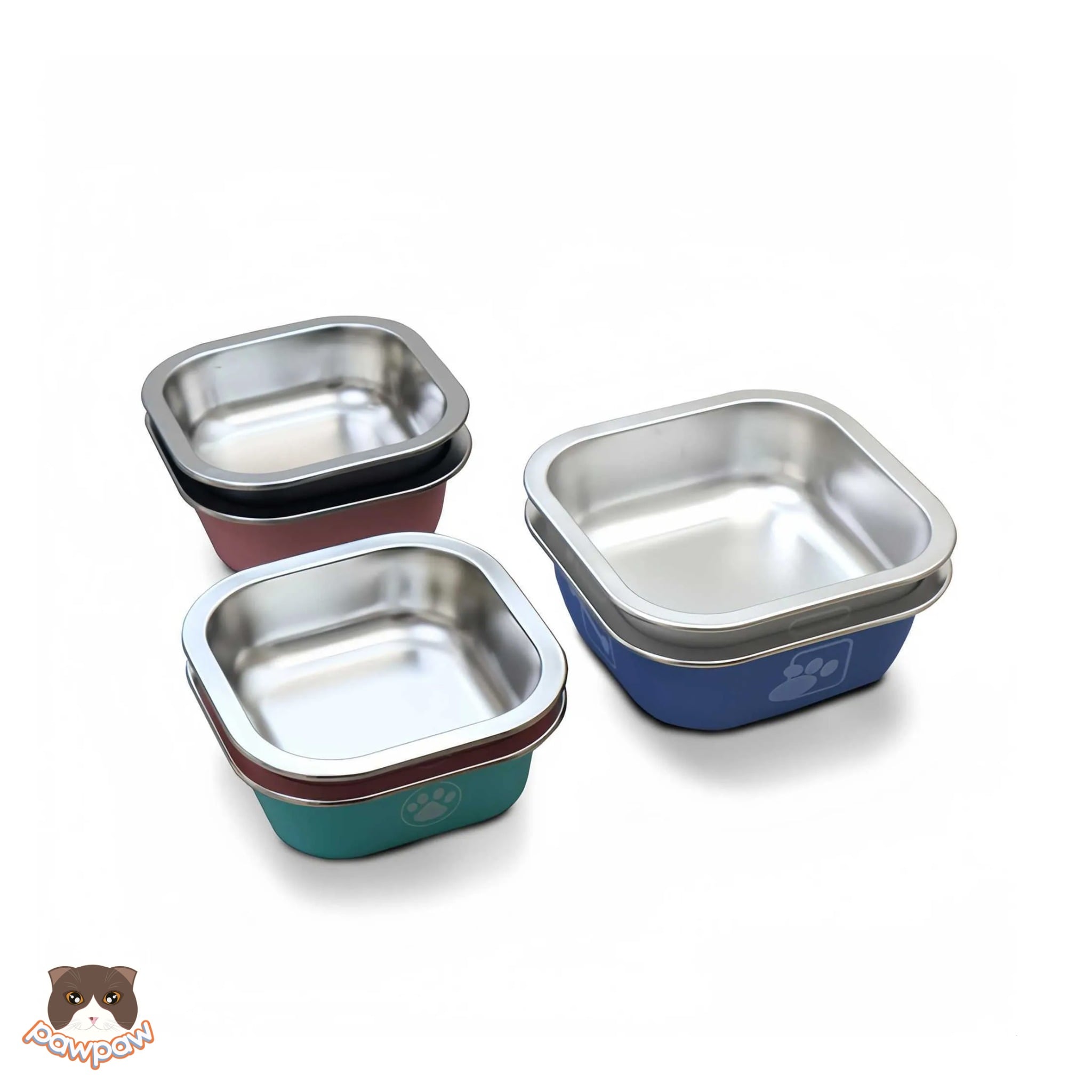  Bát đơn inox vuông chống trượt cho chó mèo 