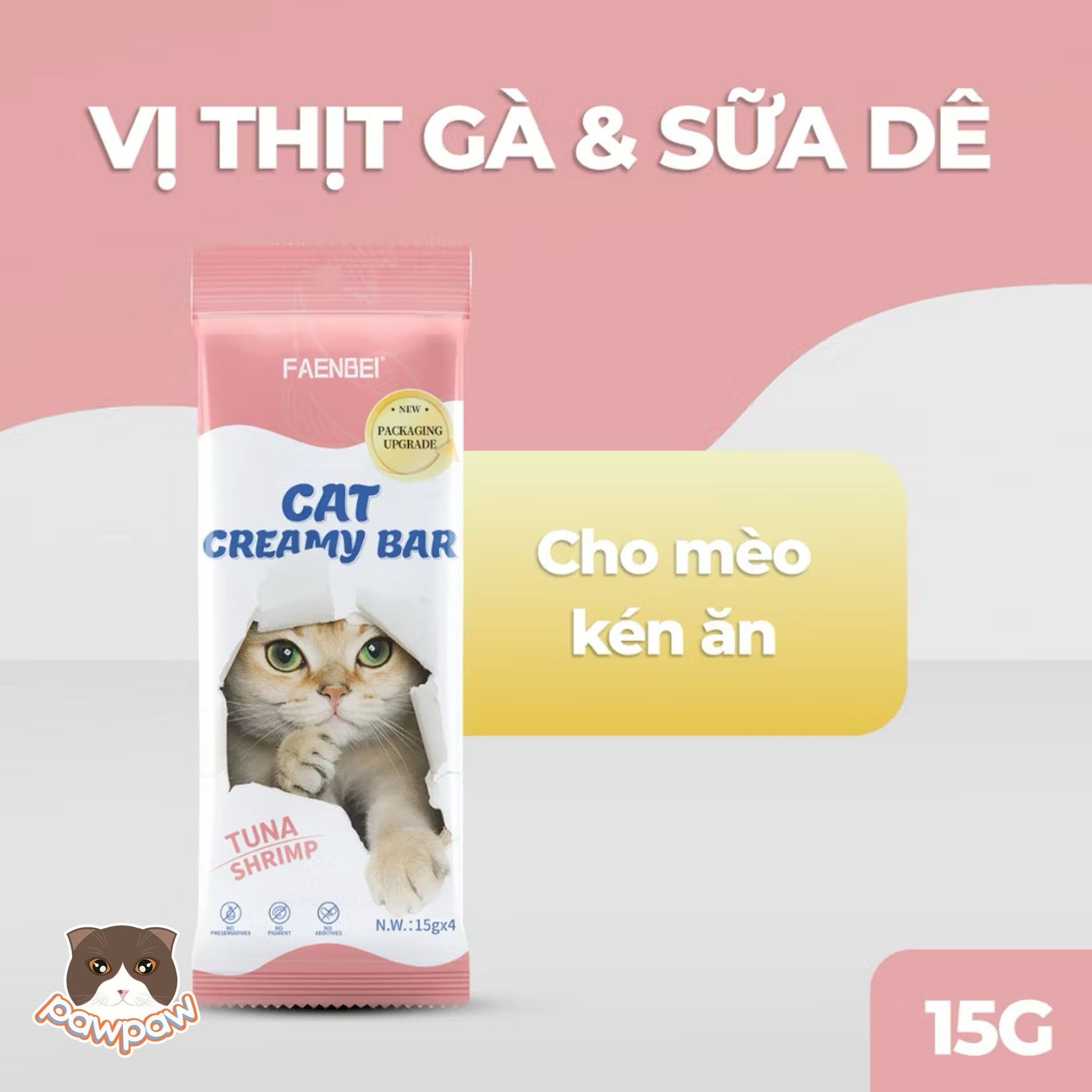  Thức ăn hỗn hợp hoàn chỉnh súp thưởng cho mèo dạng kem FAENBEI 15g ( gói 4 thanh ) 