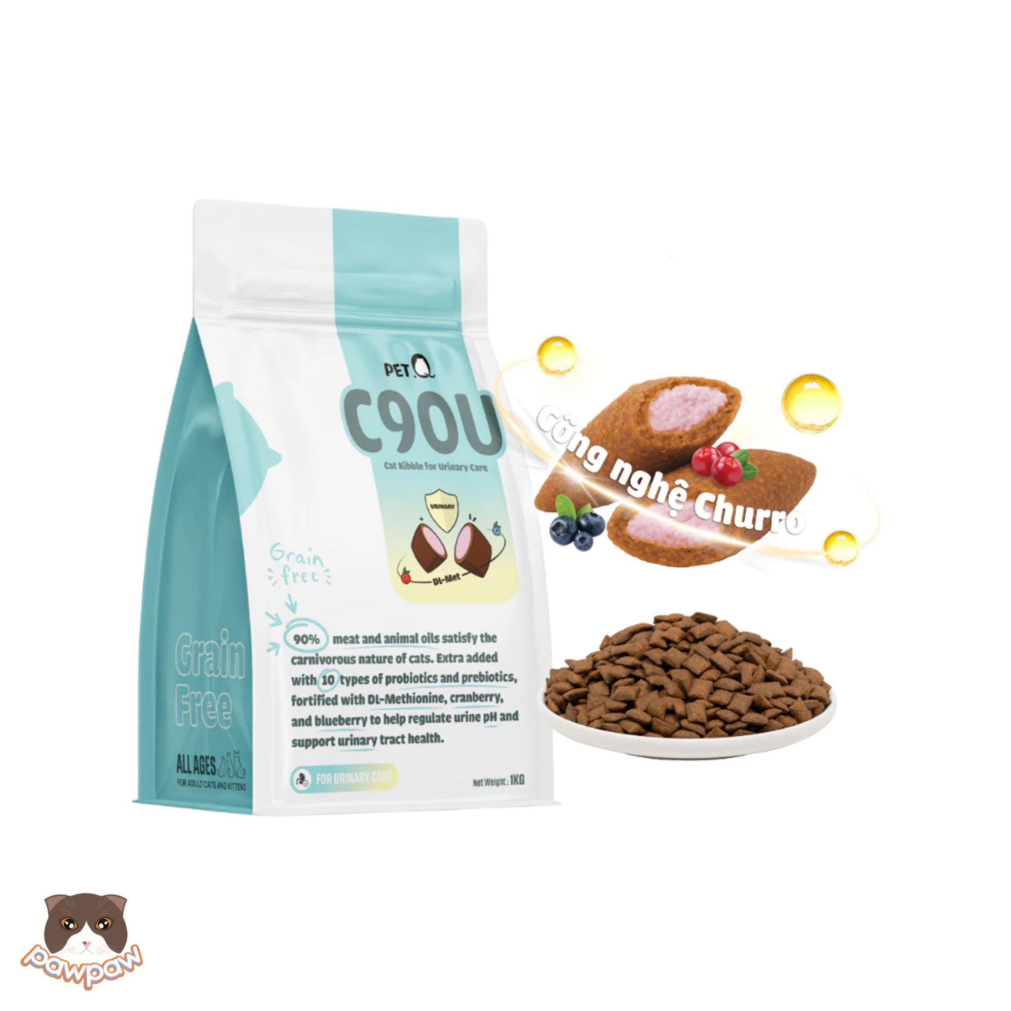  Hạt PetQ C90U Urinary hỗ trợ thận gói 1kg cho mèo mội độ tuổi 