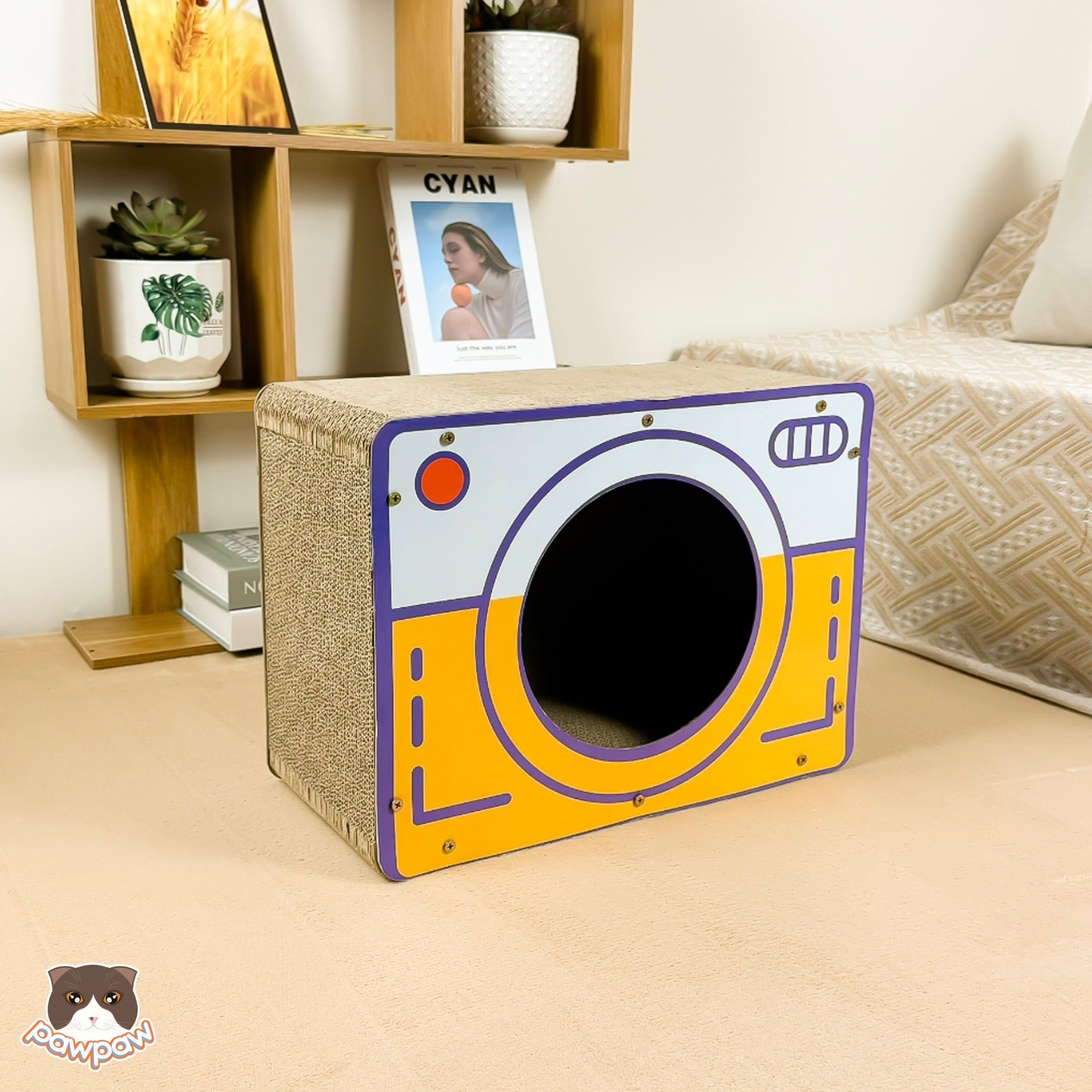  Cào móng carton hình máy ảnh cho mèo 