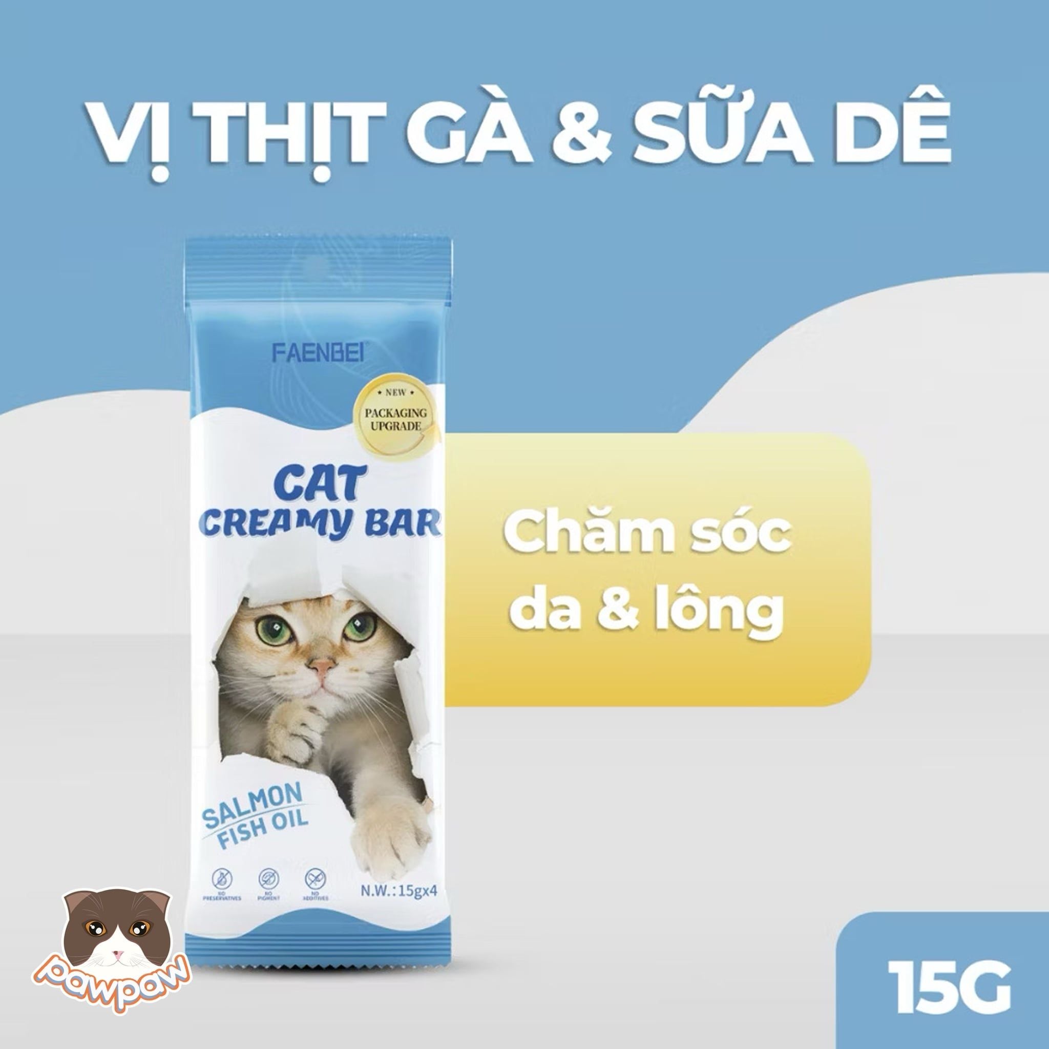  Thức ăn hỗn hợp hoàn chỉnh súp thưởng cho mèo dạng kem FAENBEI 15g ( gói 4 thanh ) 