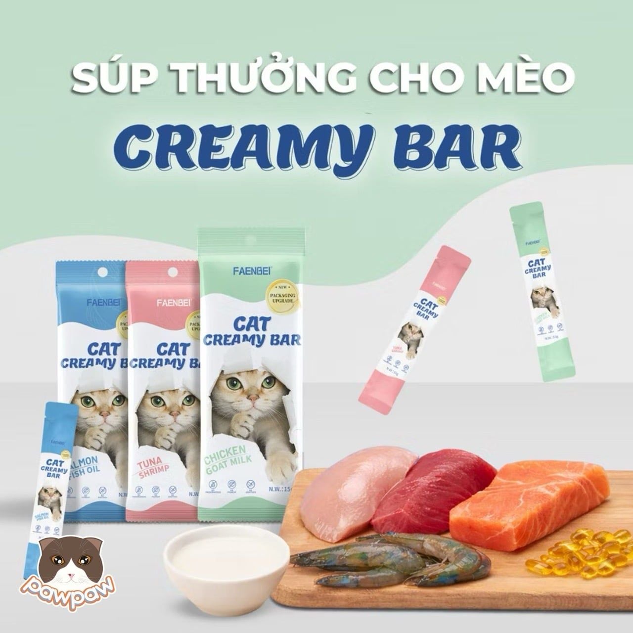  Thức ăn hỗn hợp hoàn chỉnh súp thưởng cho mèo dạng kem FAENBEI 15g ( gói 4 thanh ) 
