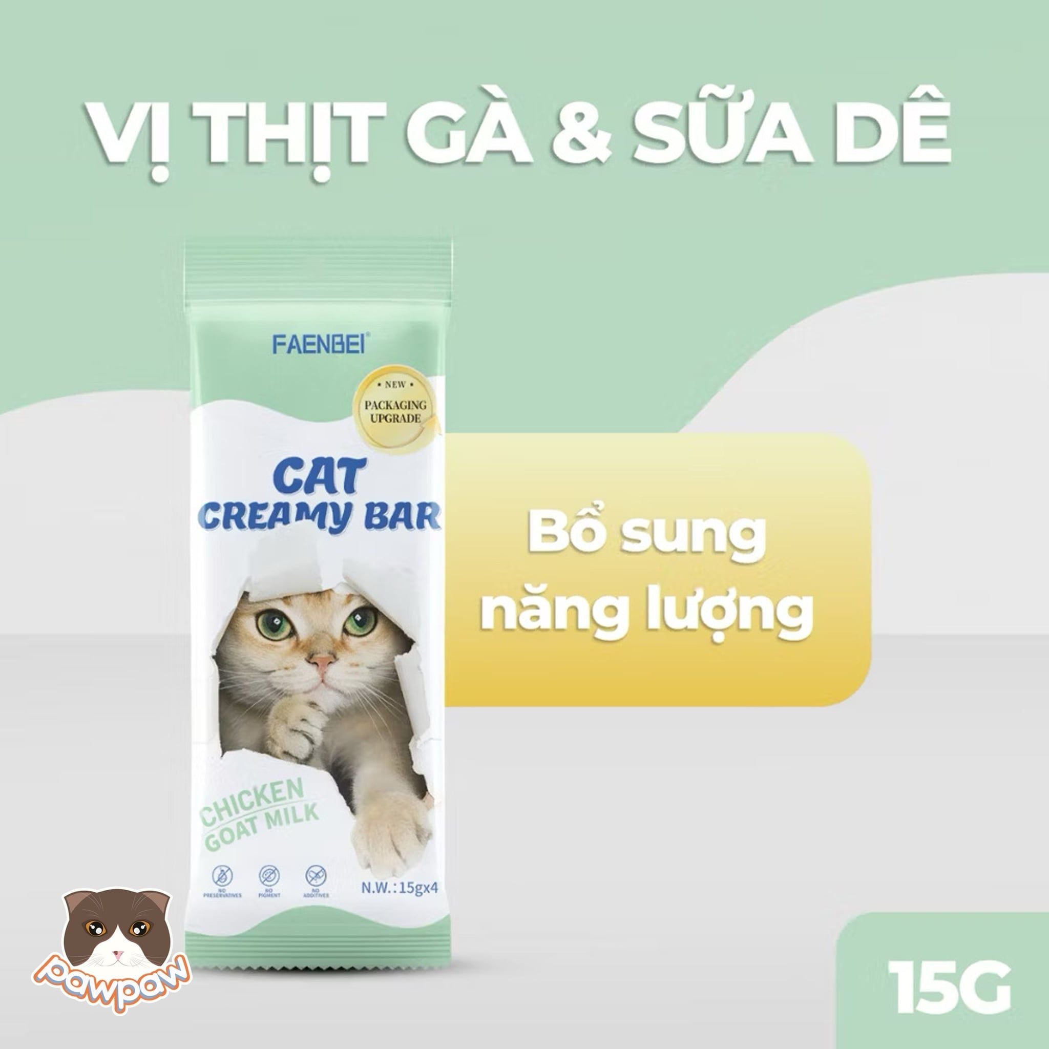  Thức ăn hỗn hợp hoàn chỉnh súp thưởng cho mèo dạng kem FAENBEI 15g ( gói 4 thanh ) 