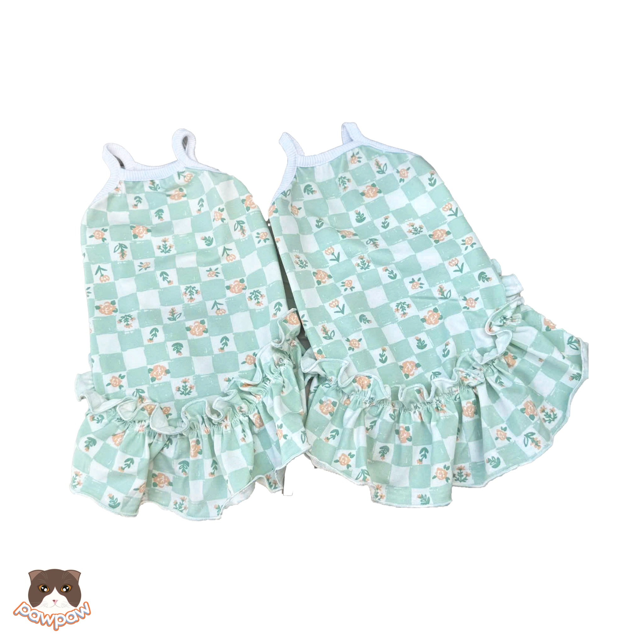  Đầm thun caro xanh mint 