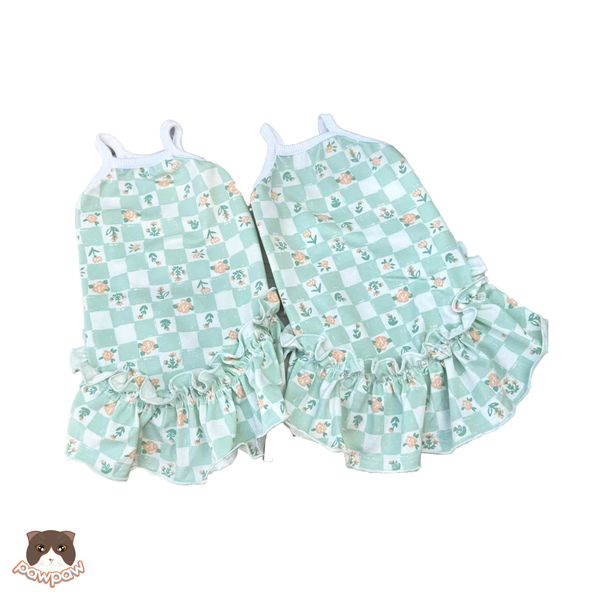  Đầm thun caro xanh mint 