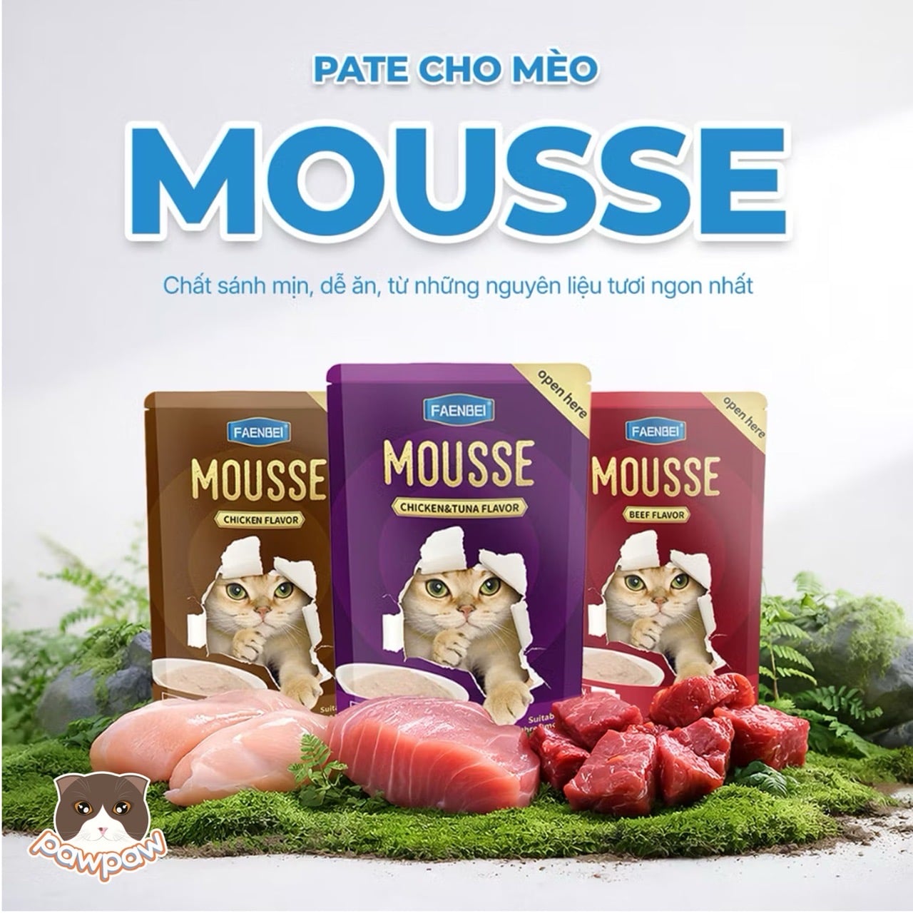  Thức ăn hỗn hợp hoàn chỉnh pate dạng mousse cho mèo từ 3 tháng tuổi FAENBEI 85g 