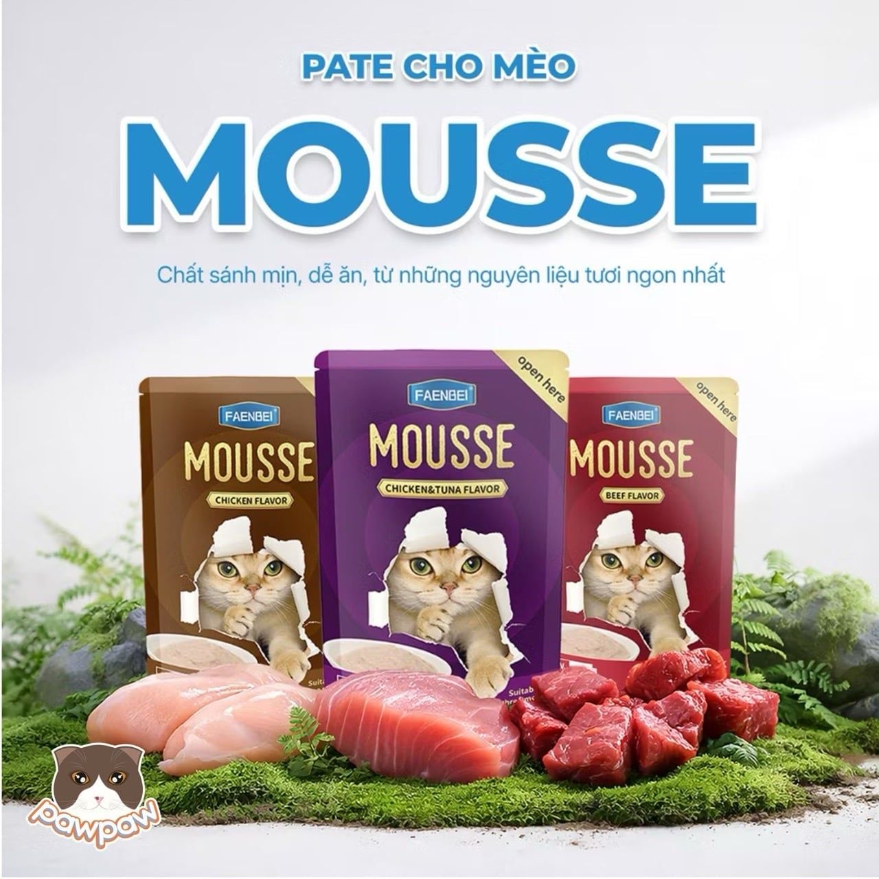  Thức ăn hỗn hợp hoàn chỉnh pate dạng mousse cho mèo FAENBEI 85g 