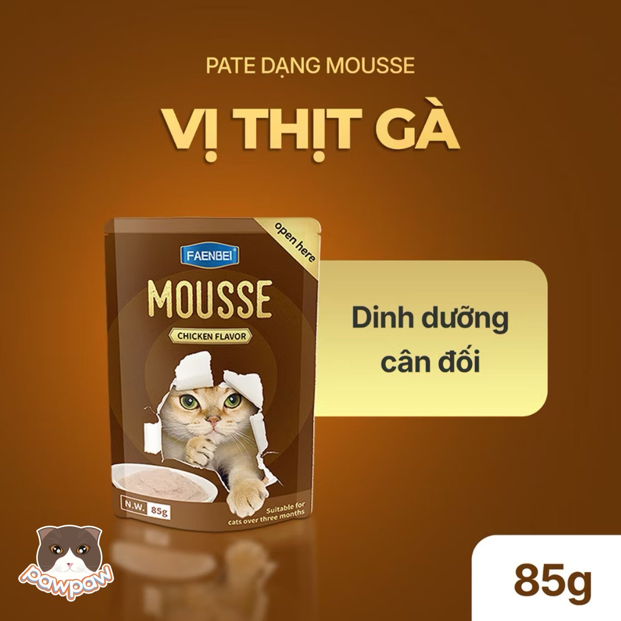 Thức ăn hỗn hợp hoàn chỉnh pate dạng mousse cho mèo FAENBEI 85g 