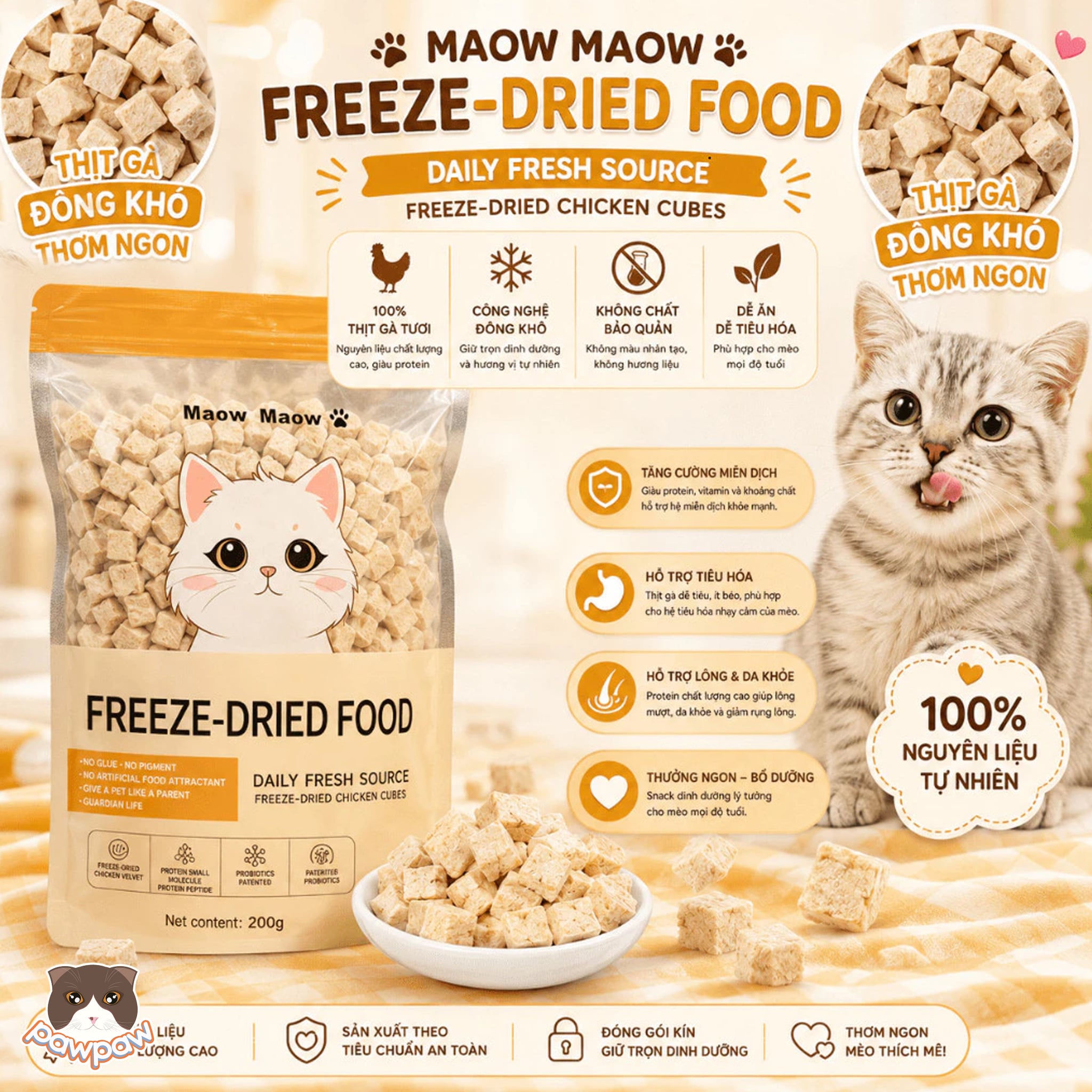  Gà viên sấy khô cho mèo Maow Maow 500g 