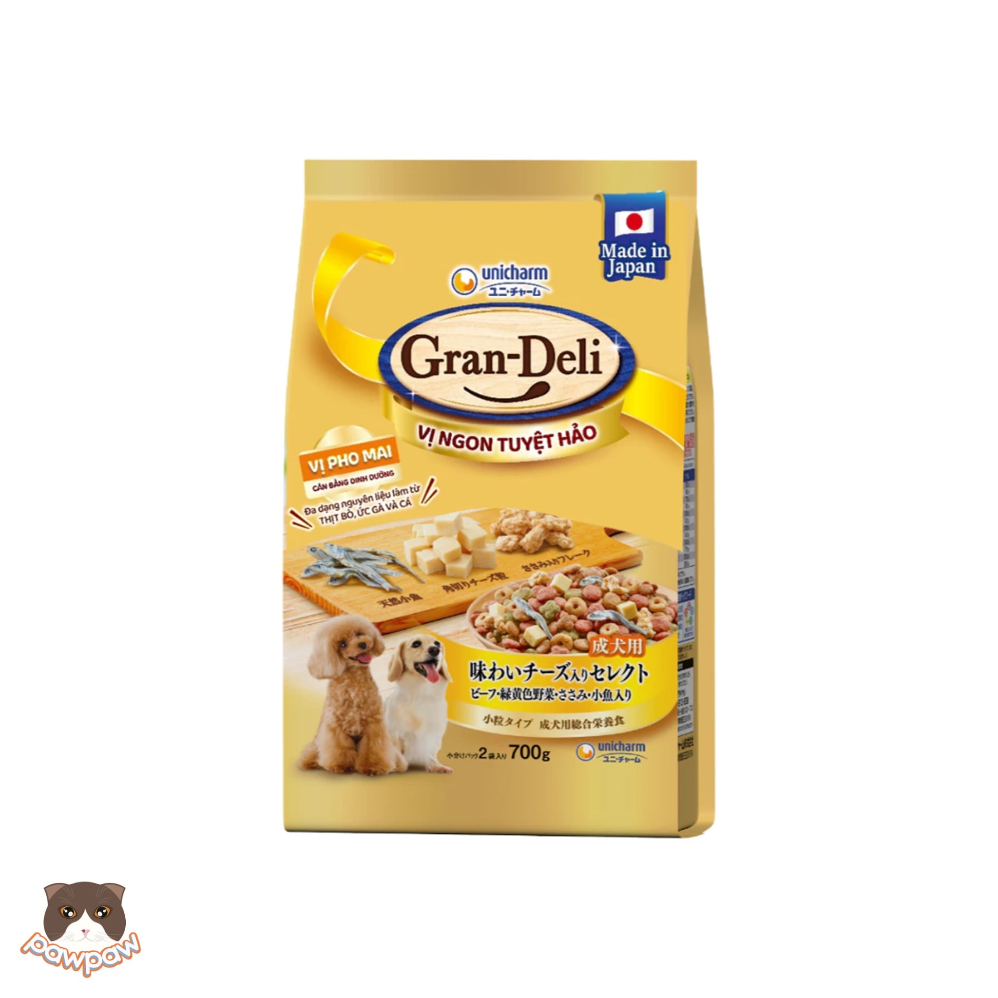  Thức ăn hạt cho chó trưởng thành Gran-Deli vị phô mai, bò, rau củ topping cá khô 