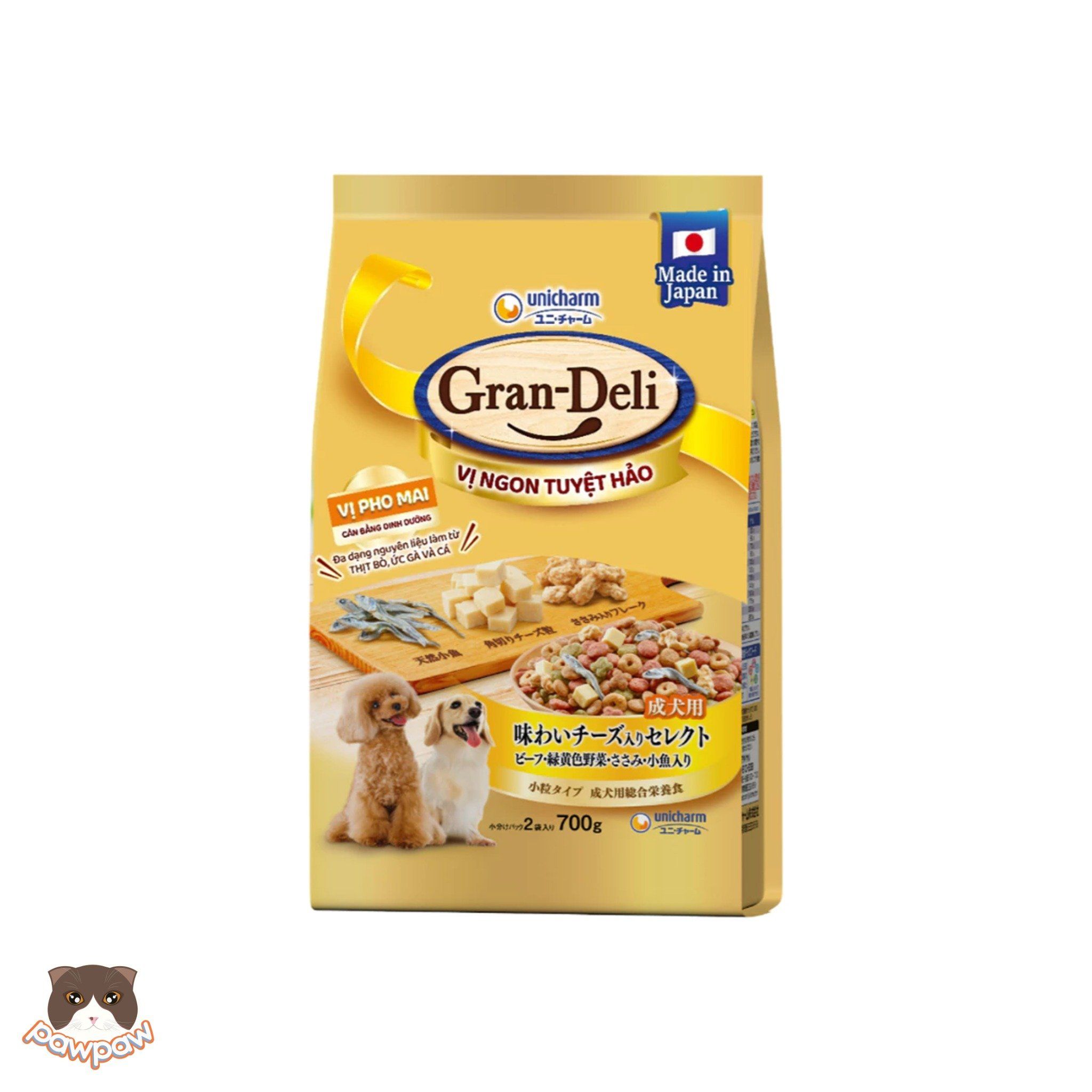  Thức ăn hạt cho chó trưởng thành Gran-Deli vị phô mai, bò, rau củ topping cá khô 