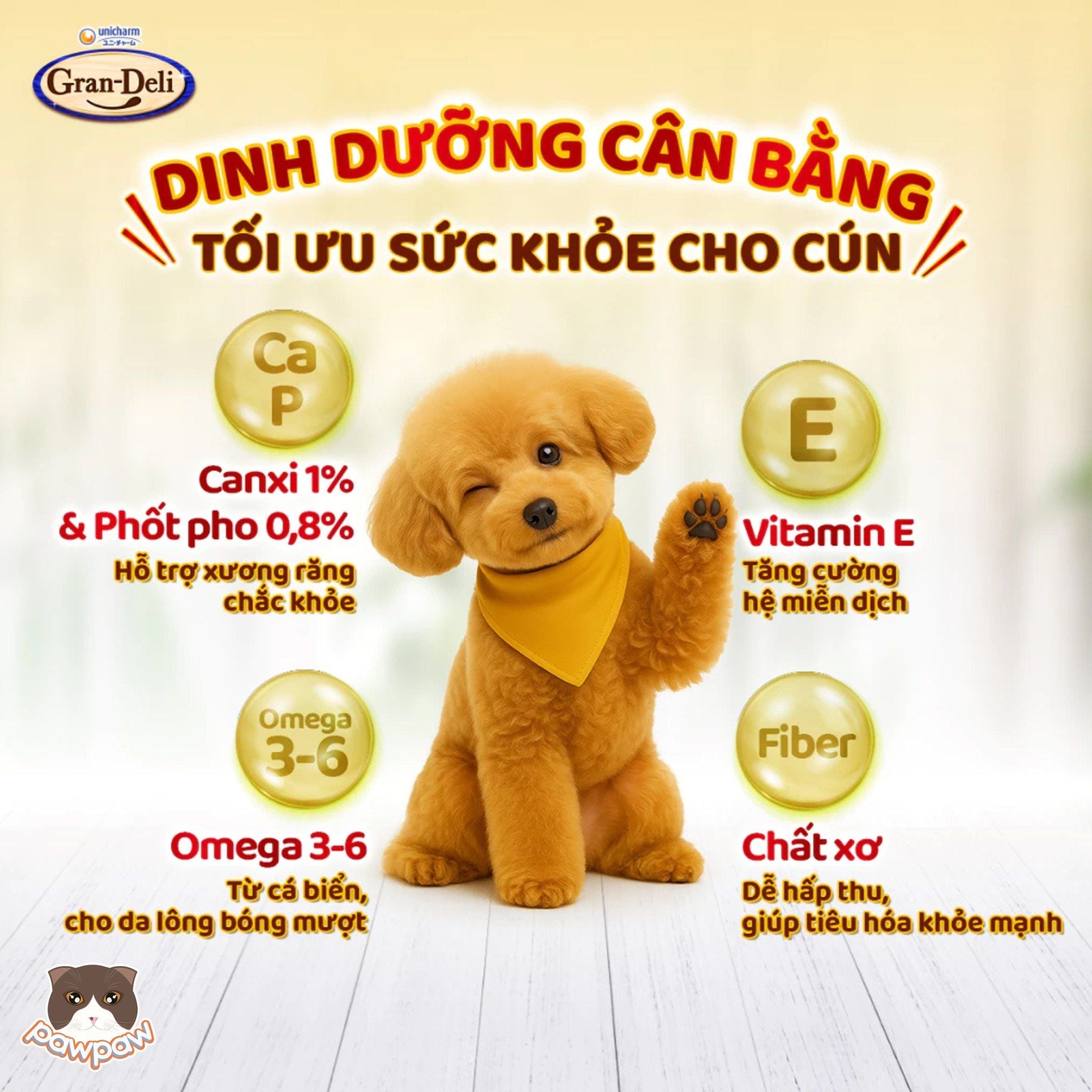  Thức ăn hạt cho chó trưởng thành Gran-Deli vị bò, rau củ topping cá khô 