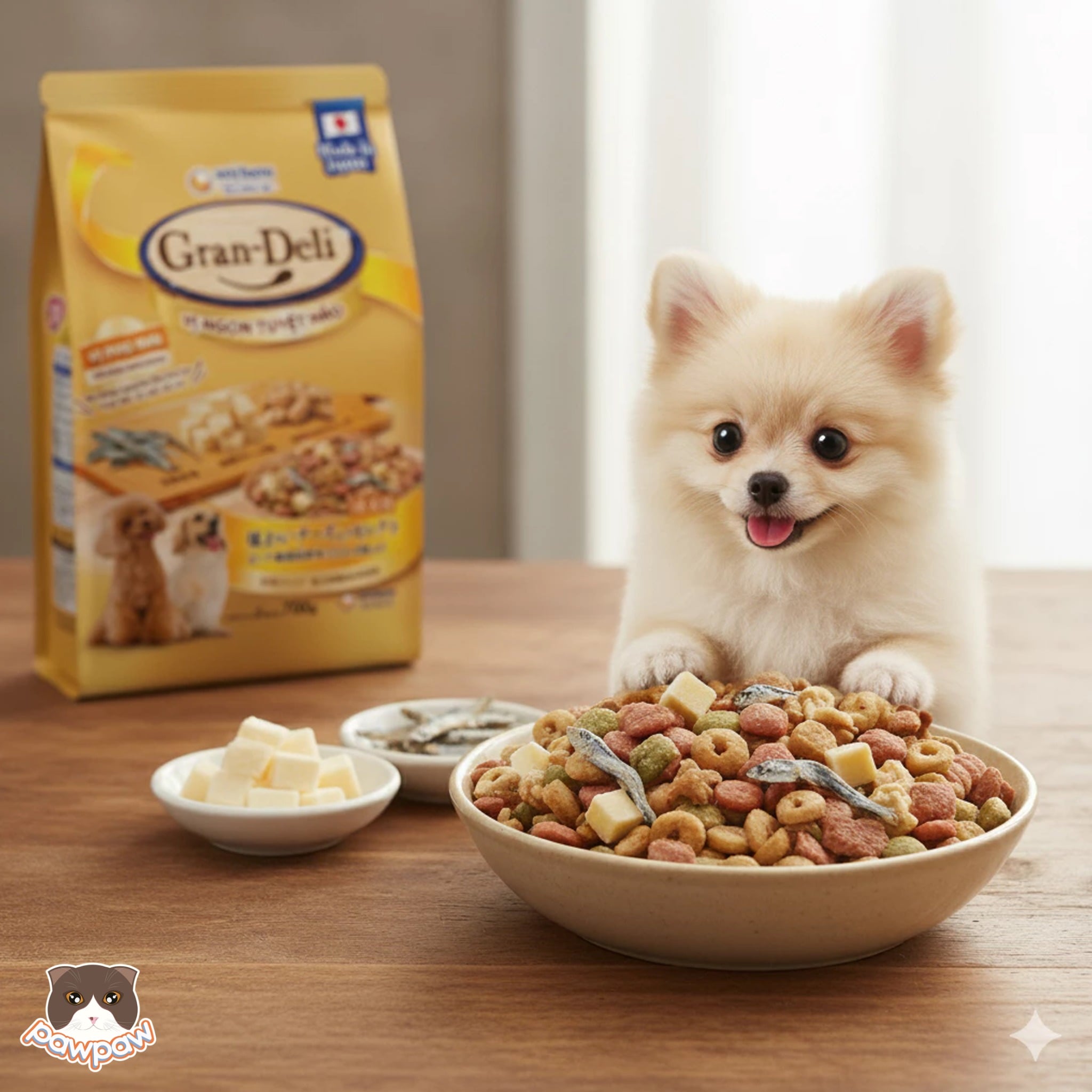  Thức ăn hạt cho chó trưởng thành Gran-Deli vị phô mai, bò, rau củ topping cá khô 