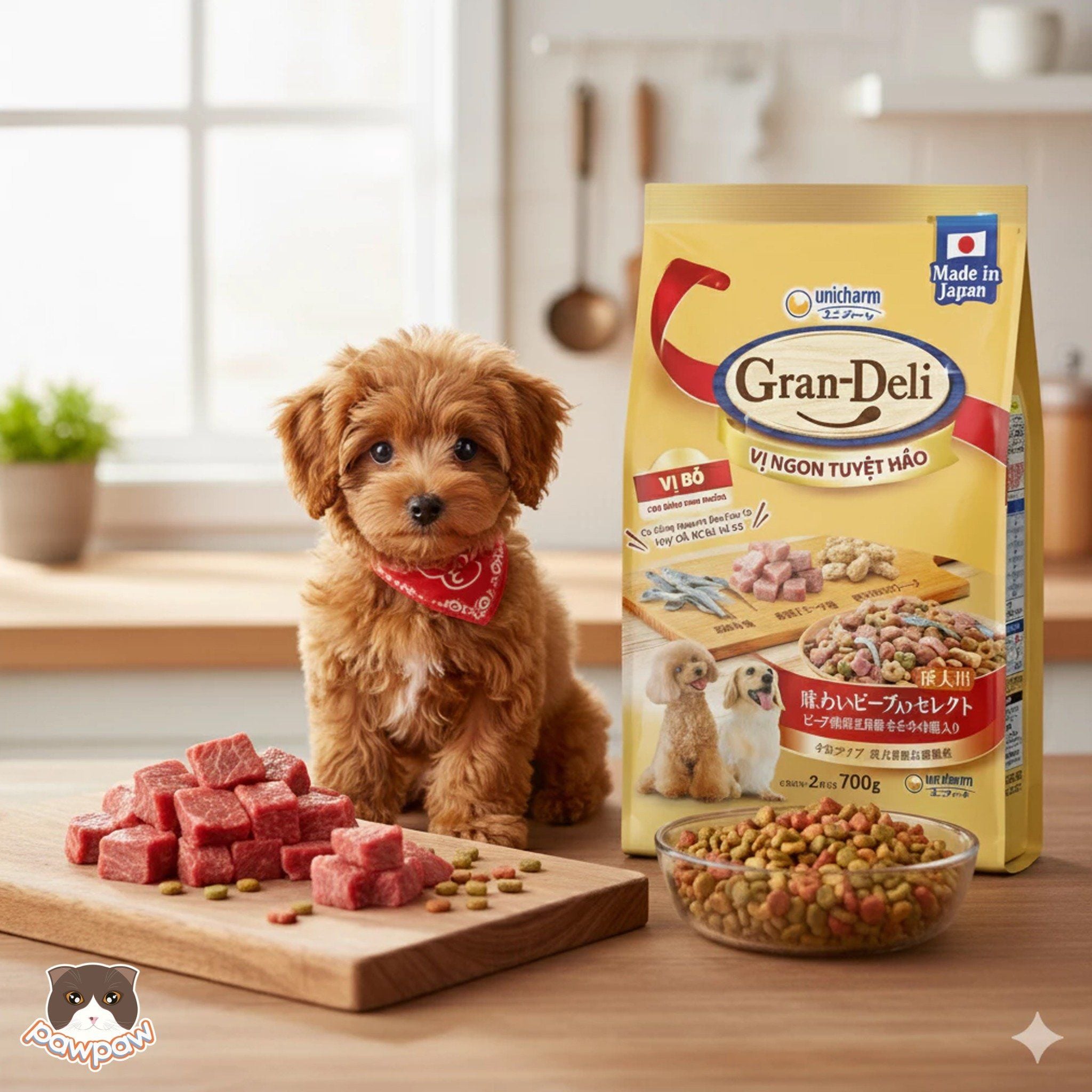  Thức ăn hạt cho chó trưởng thành Gran-Deli vị bò, rau củ topping cá khô 