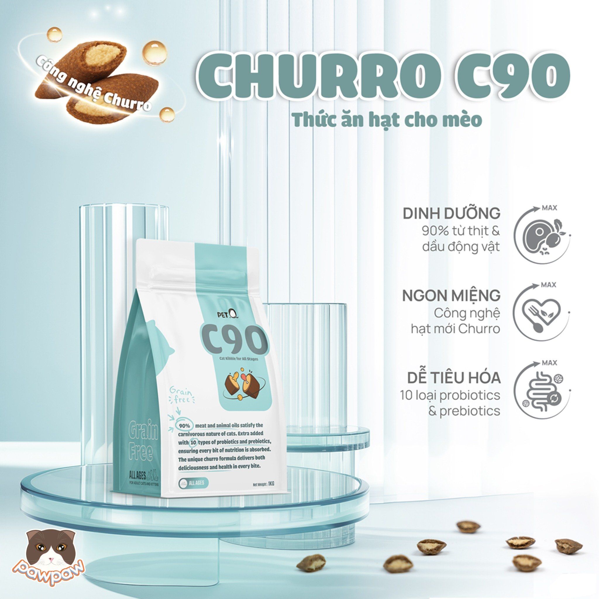  Hạt PetQ C90 1kg cho mèo mội độ tuổi 