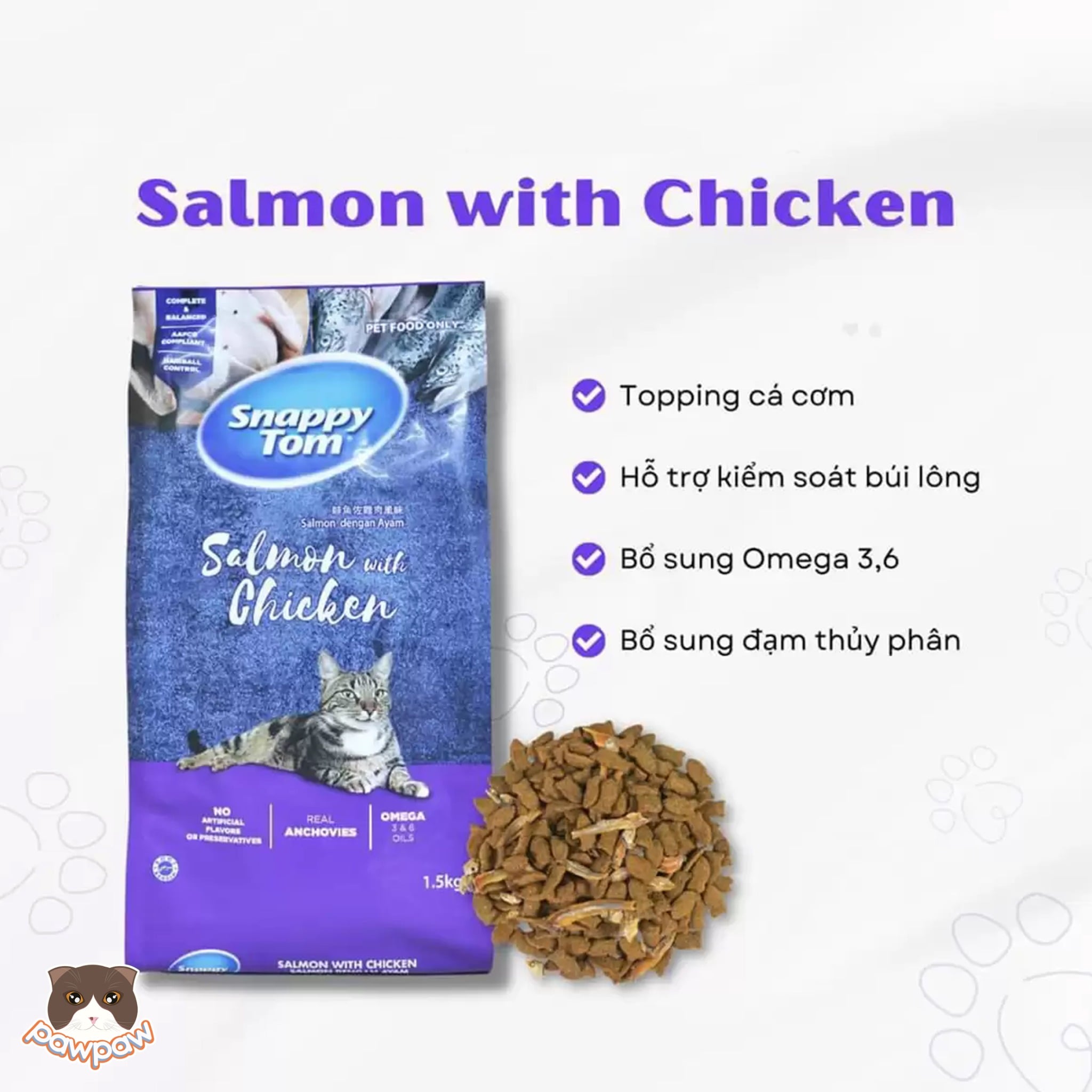  Hạt Snappy Tom gà & cá hồi mix cá cơm sấy 1.5kg cho mèo 