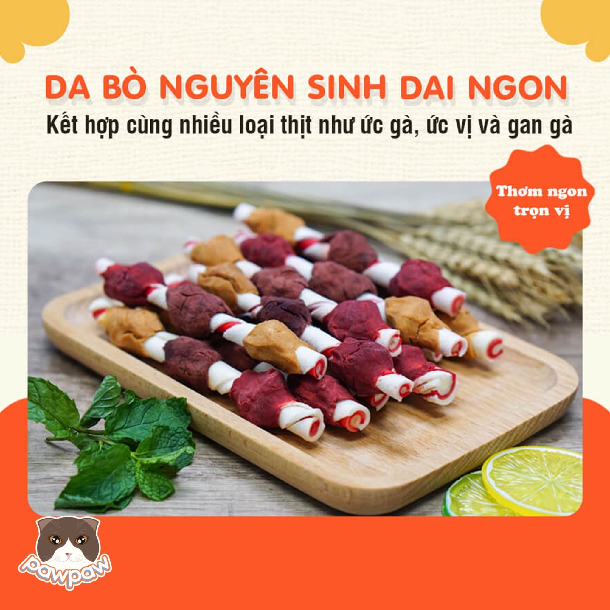  Que da bò cuốn thịt gà , vịt, gan 6 cây DoggyMan cho chó 