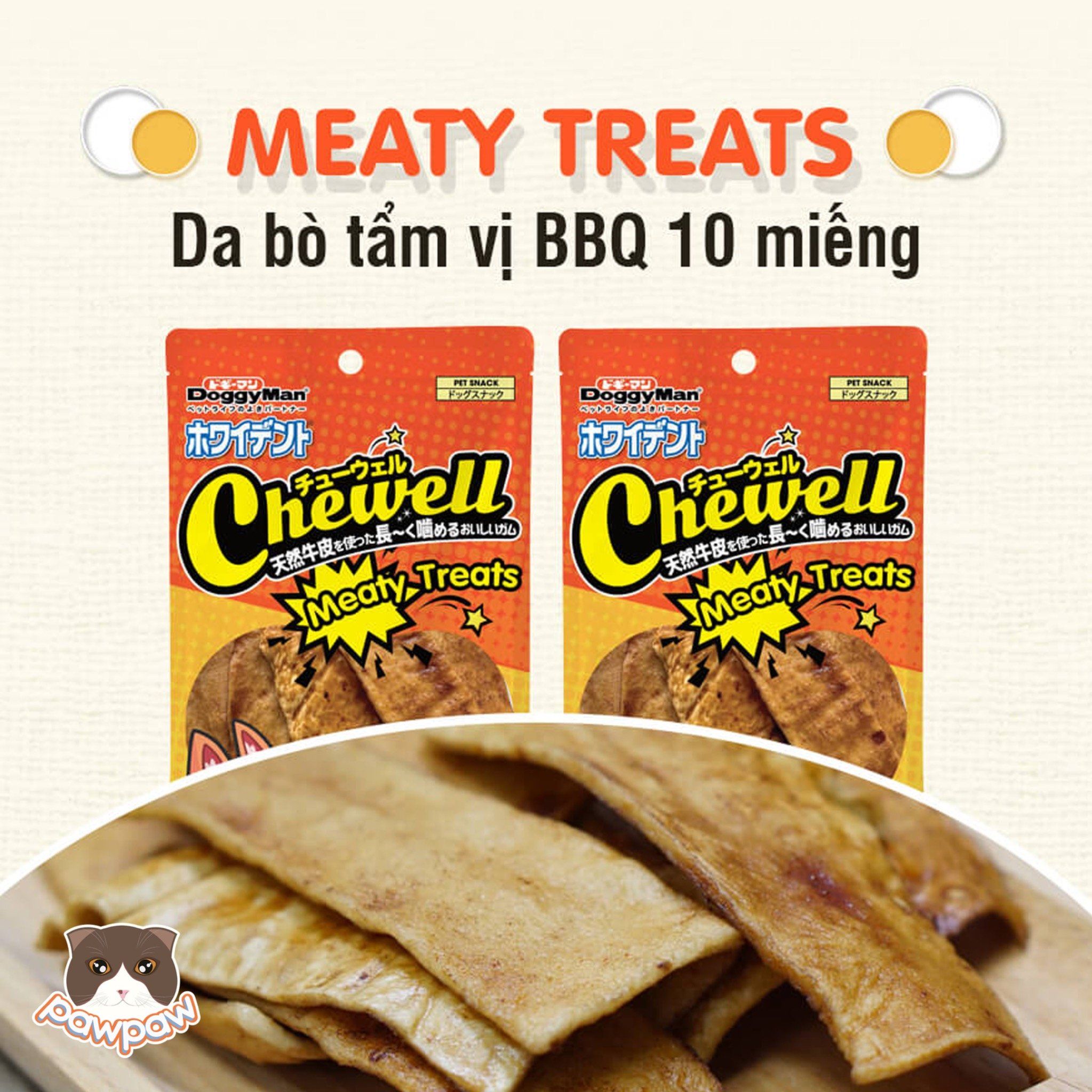  Da bò tẩm vị BBQ 10 miếng cho chó Doggyman 