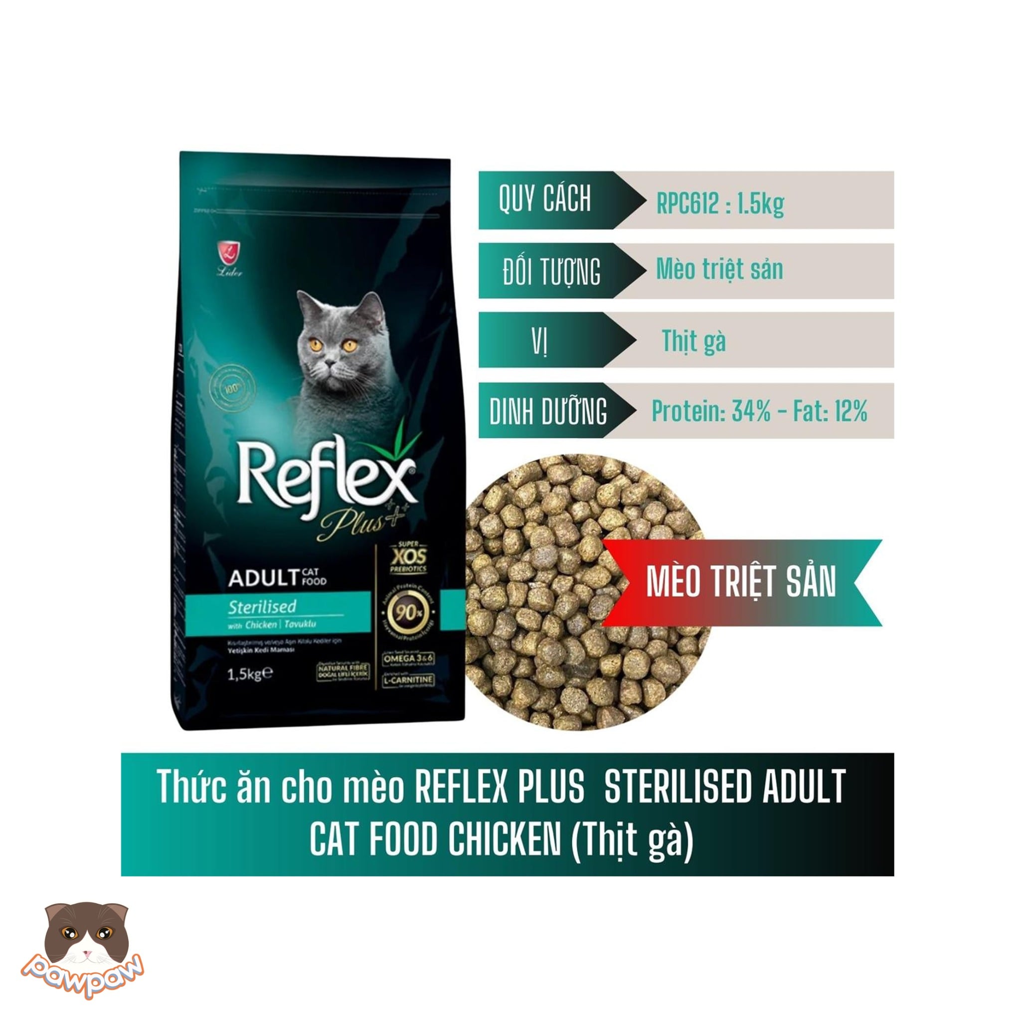  Hạt Reflex Plus vị gà 1.5kg cho mèo triệt sản 