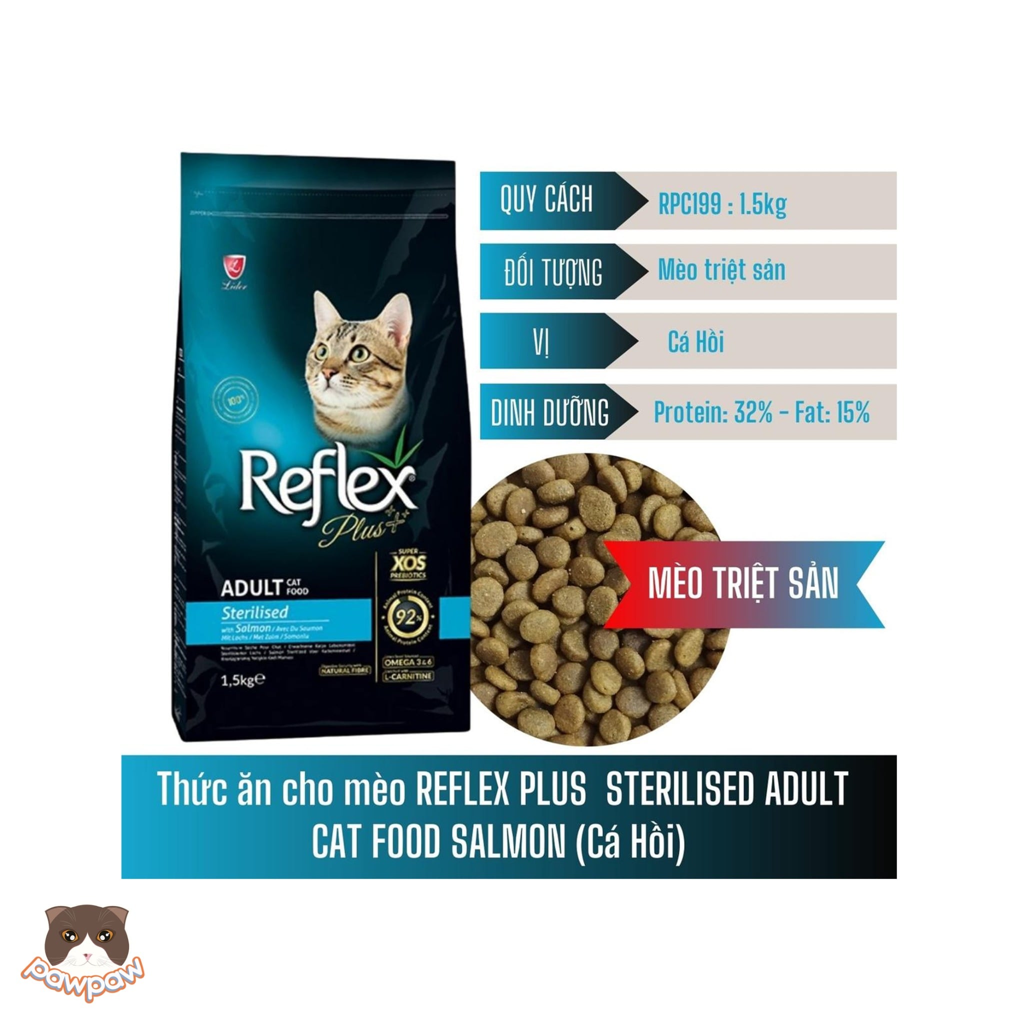  Hạt Reflex Plus vị cá hồi 1.5kg cho mèo triệt sản 