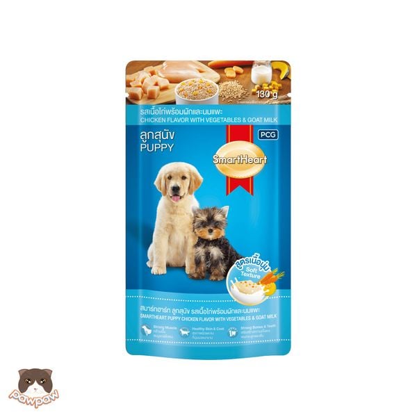  Pate Smartheart gói 130g vị gà sữa dê cho chó con 