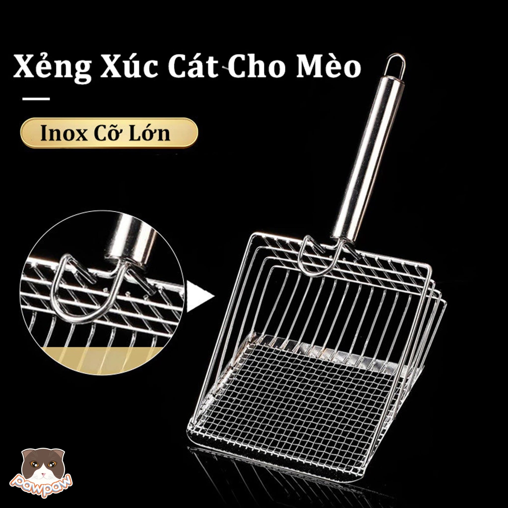  Xẻng inox cán inox cho mèo 