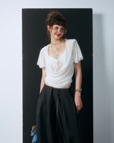  (Có tách lẻ set) Veil set – Áo dệt kim phối mũ 2 lớp phối bra ren - BST THE BUNNY TALES 