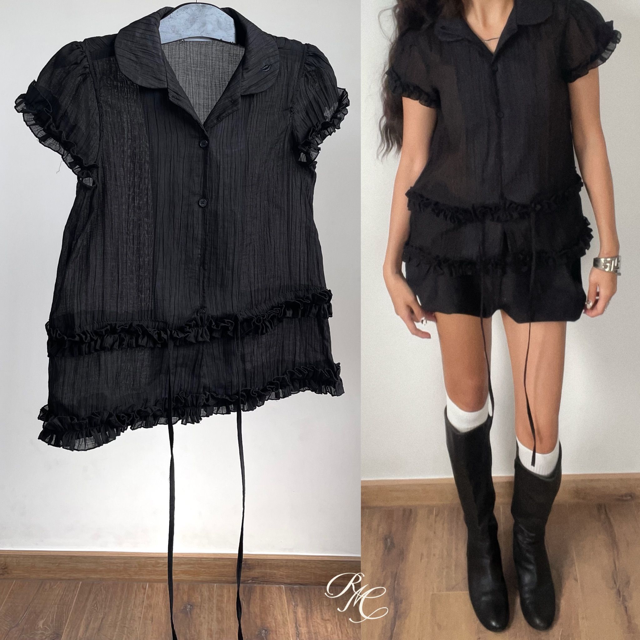  Sweet Dare Shirt – Áo sơ mi cổ tròn tơ xuyên thấu phối bèo Remmus - BST Remmus x Dove 