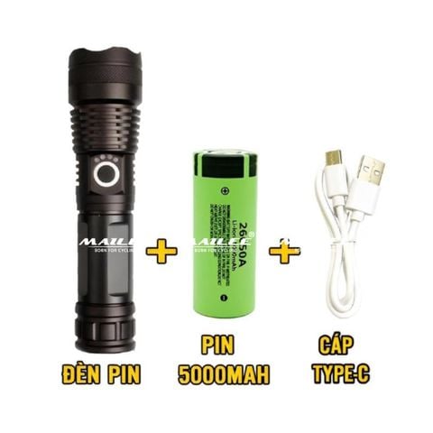 Đèn pin siêu sáng chip led công suất cao 20W pin 5000mah sử dụng 4 đến 6 giờ sáng vỏ nhôm siêu nhẹ Mai Lee