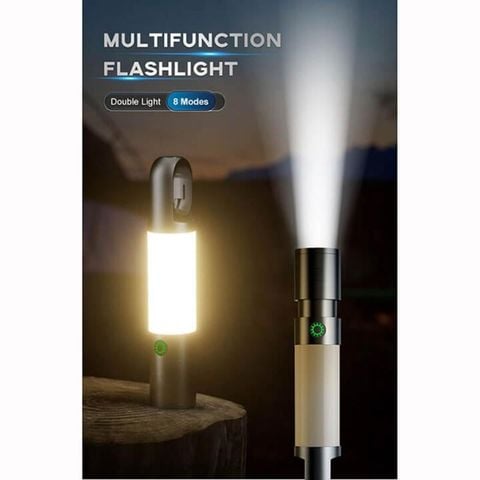 Đèn pin siêu sáng cầm tay có zoom xa gần, đèn led cắm trại dã ngoại 8 chế độ sáng, 5 màu ánh sáng có móc treo tiện dụng Mai Lee