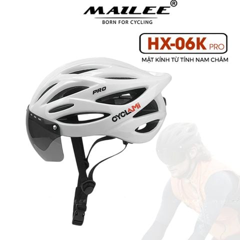 Mũ Bảo Hiểm Đạp Xe CYCLAMI HX-06K PRO với Kính Gió Từ Tính Nhựa ABS/PC cao cấp, lót EPS chống va đập, kính gió từ tính - Mai Lee